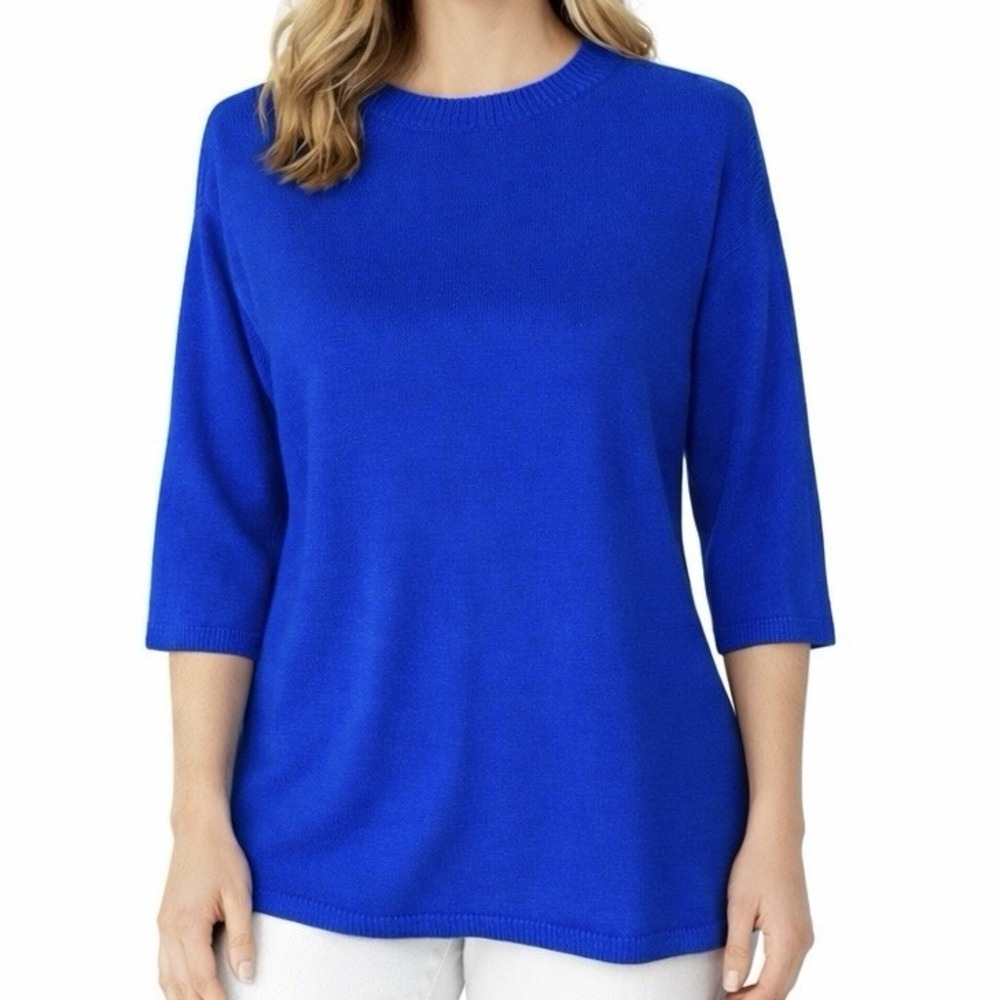 EILEEN FISHER Blue Sweater sz S Petite Linen /Cotton Pullover Casual Workwear